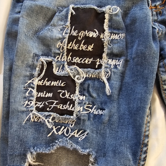 XWAY Jeans Teen 13/14 Skinny Ankle Stitched Distressed Stretch Denim 25x25.5 - Picture 9 of 14